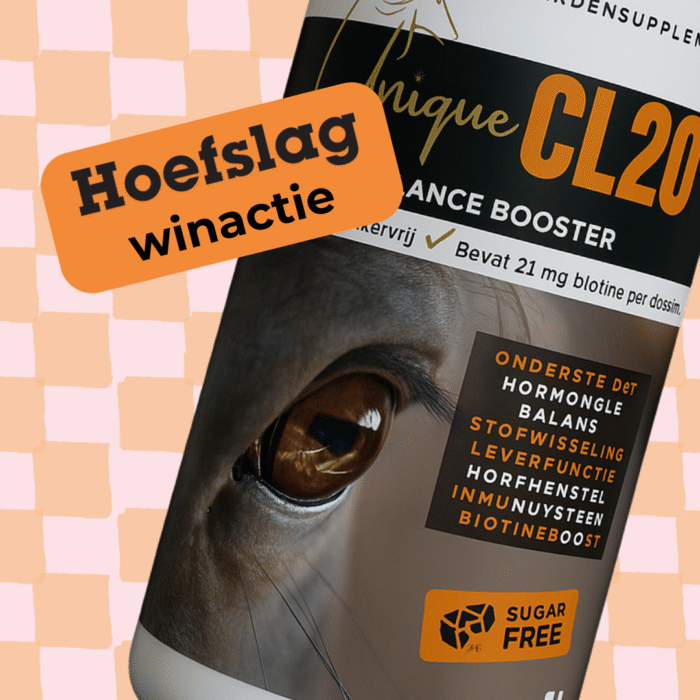 Artikel in Hoefslag over Unique CL20 supplement, inclusief kans op gratis fles voor paarden